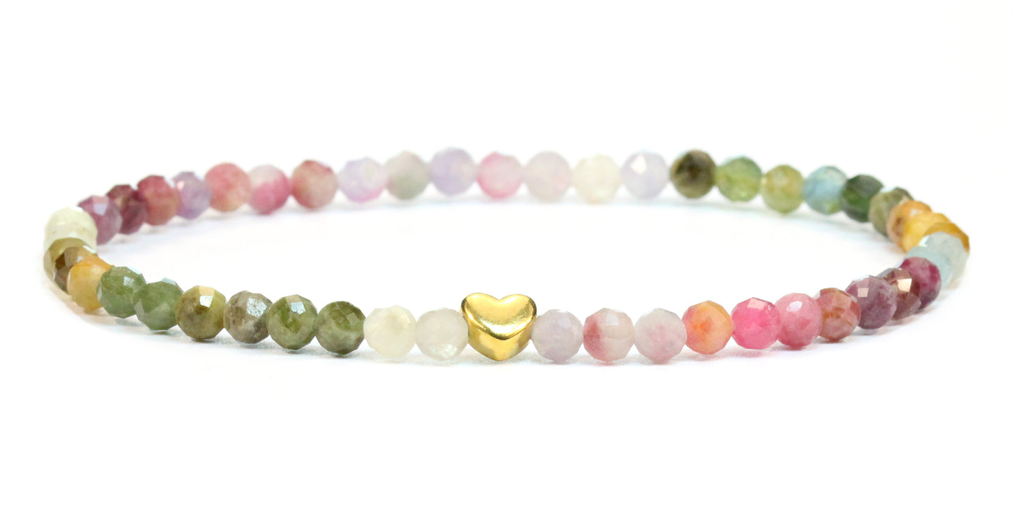 Regenbogenturmalin Edelstein Armband 4mm facettiert mit Herz