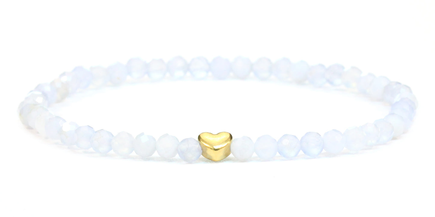 Blauer Spitzenachat Edelstein Armband 4mm facettiert mit Herz