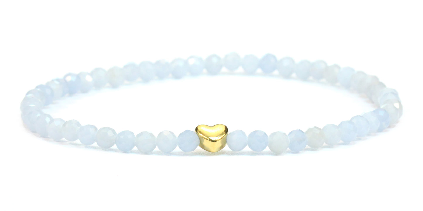 Blauer Angelit Edelstein Armband 4mm facettiert mit Herz
