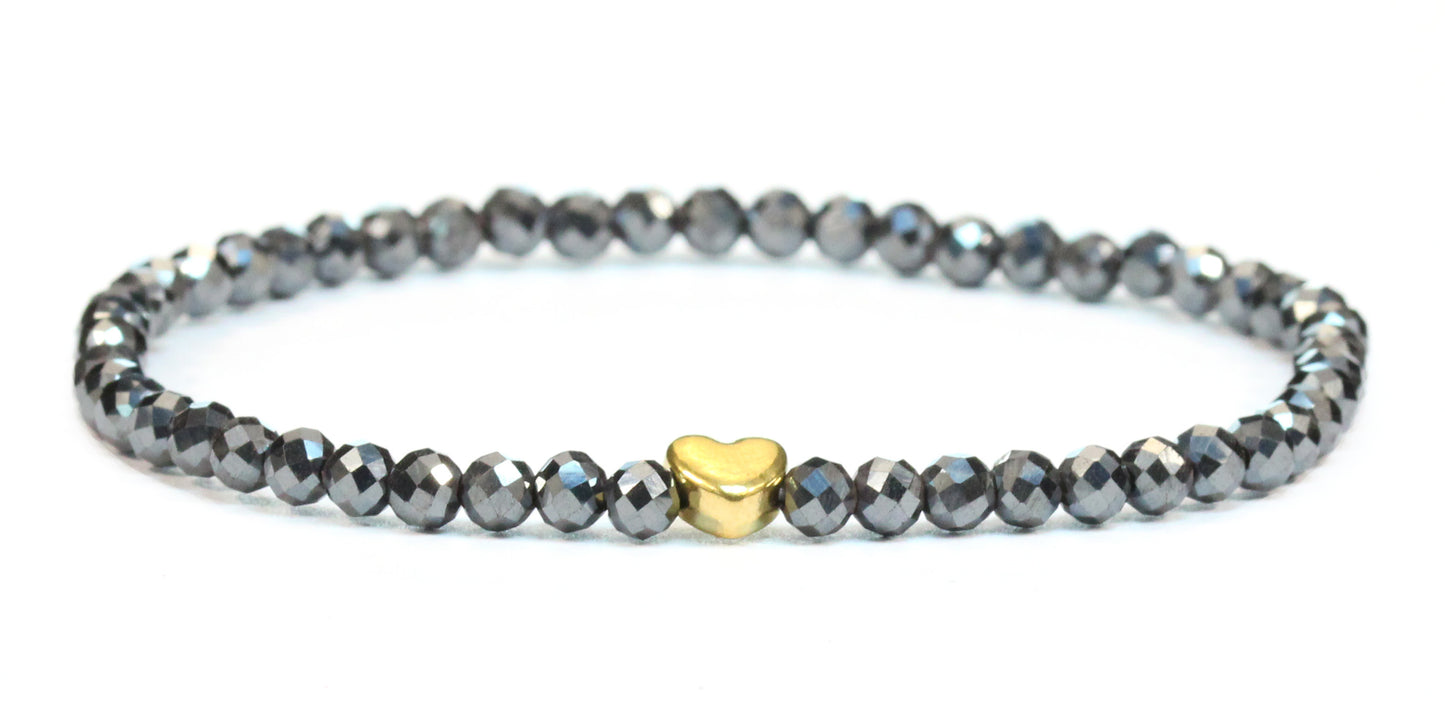 Hämatit Edelstein Armband 4mm facettiert mit Herz