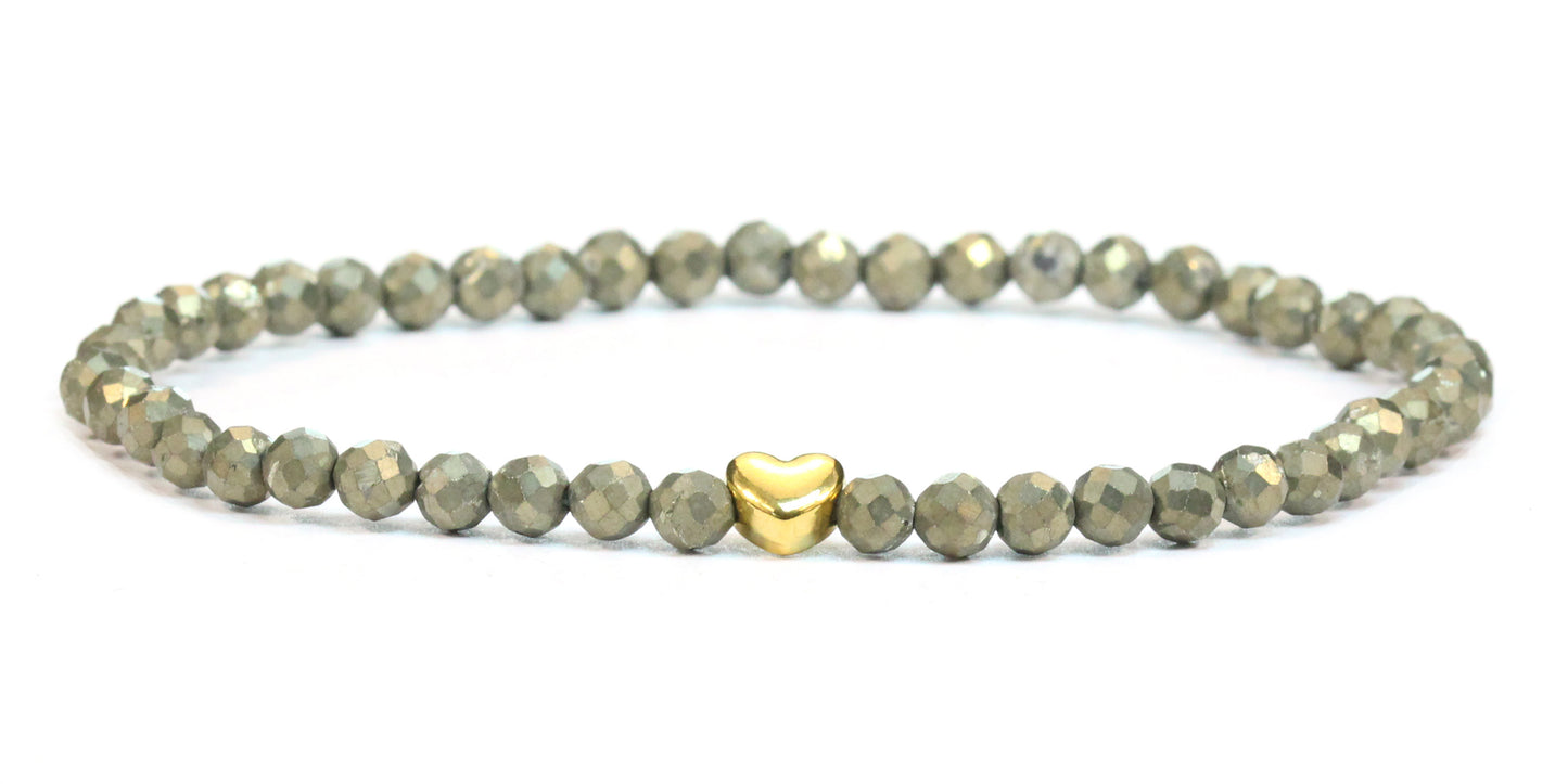 Pyrit Edelstein Armband 4mm mit Herz