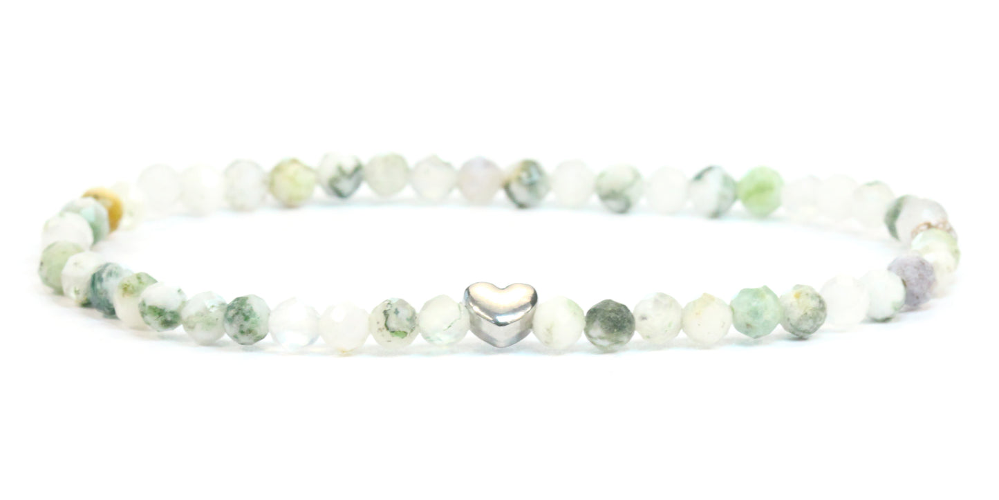 Baumachat Edelstein Armband 4mm facettiert mit Herz