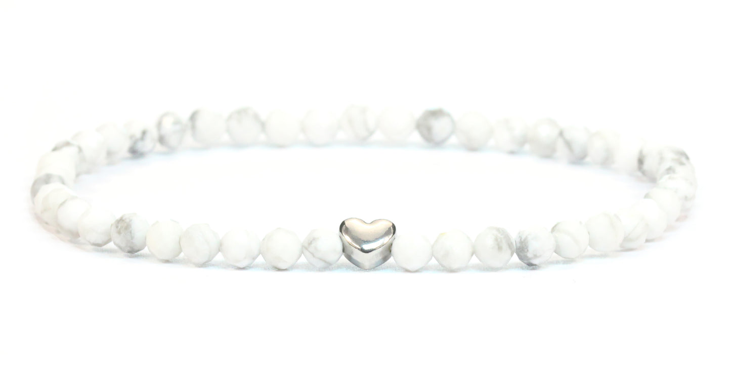 Howlith Edelstein Armband 4mm facettiert mit Herz
