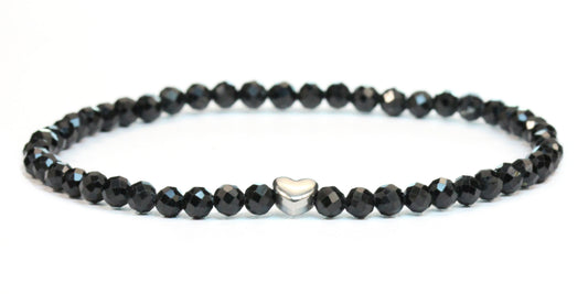 Schwarzer Turmalin Edelstein Armband 4mm facettiert mit Herz