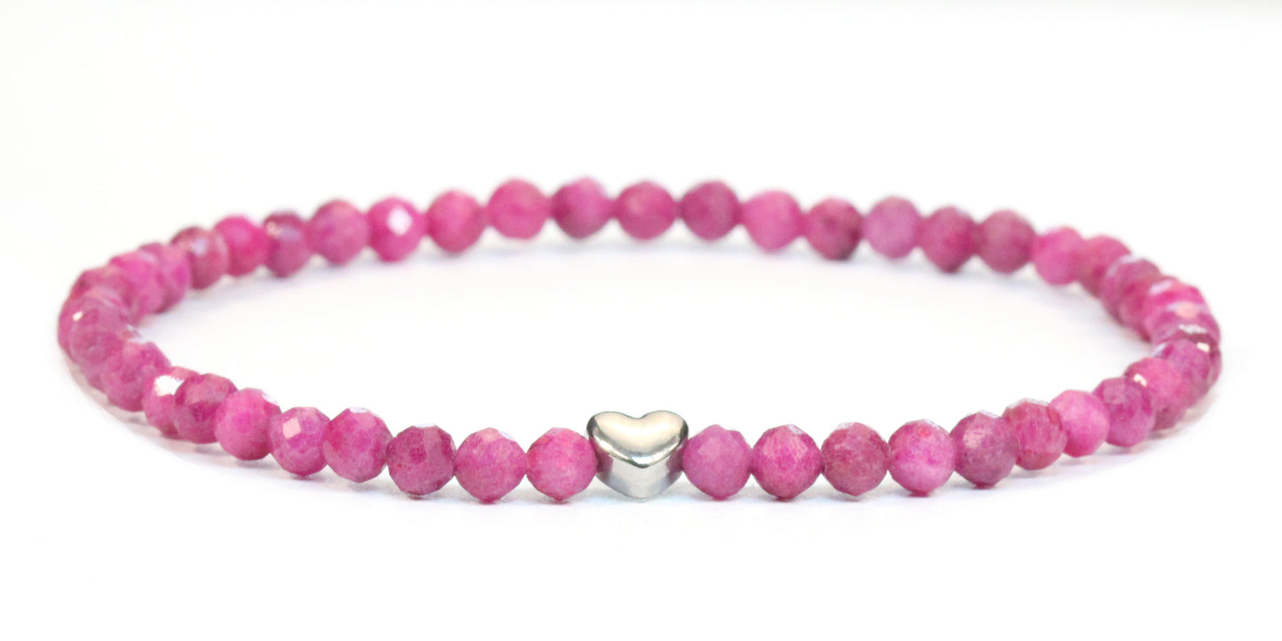 Rubin Edelstein Armband 4mm mit Herz