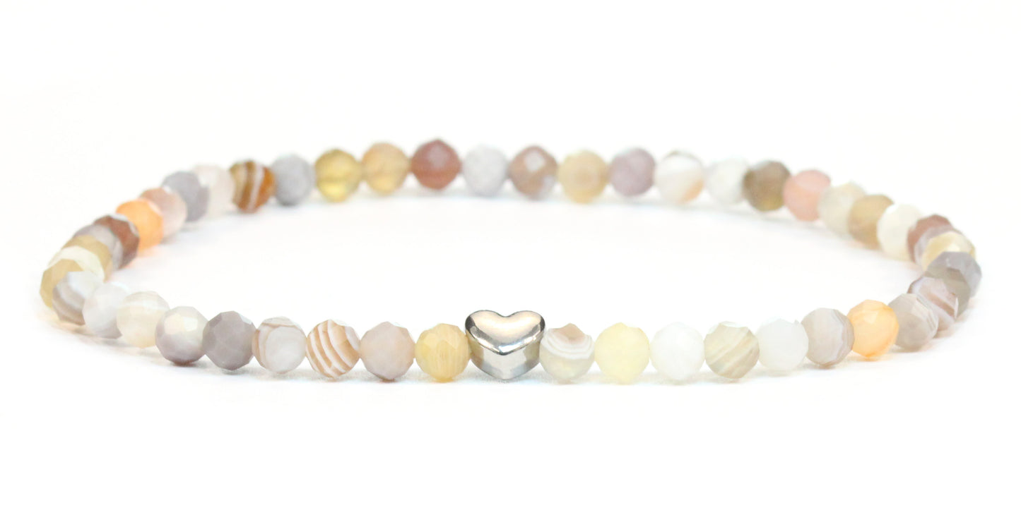 Botswana Achat Edelstein Armband 4mm facettiert mit Herz