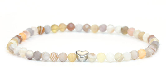 Botswana Achat Edelstein Armband 4mm facettiert mit Herz