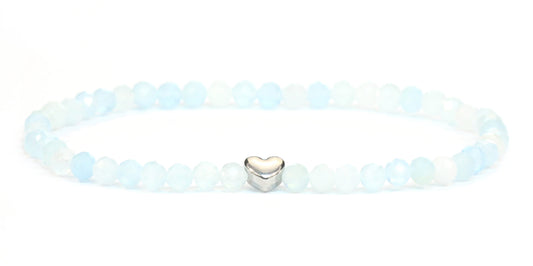 Aquamarin Edelstein Armband 4mm facettiert mit Herz