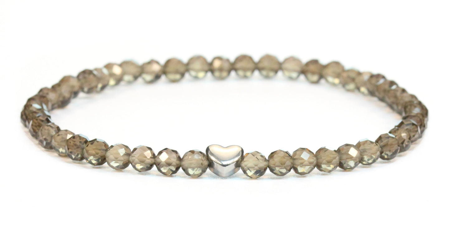 Rauchquarz Edelstein Armband 4mm facettiert mit Herz