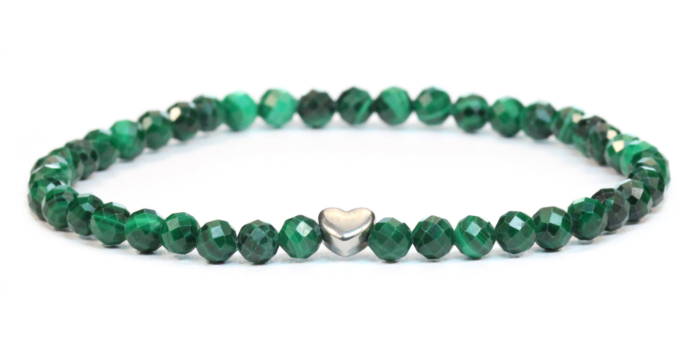 Malachit Edelstein Armband 4mm mit Herz