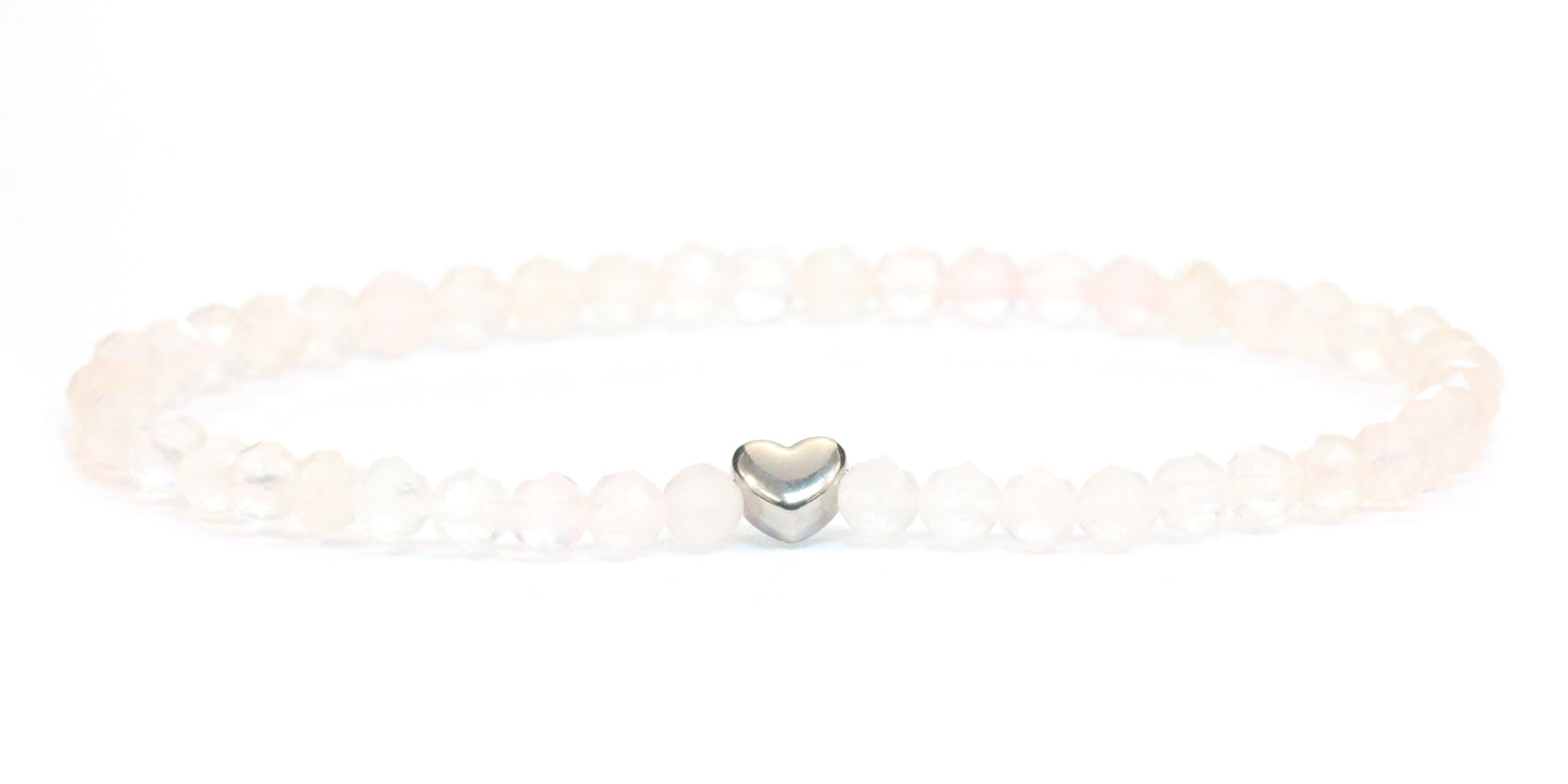 Rosenquarz Edelstein Armband 4mm mit Herz
