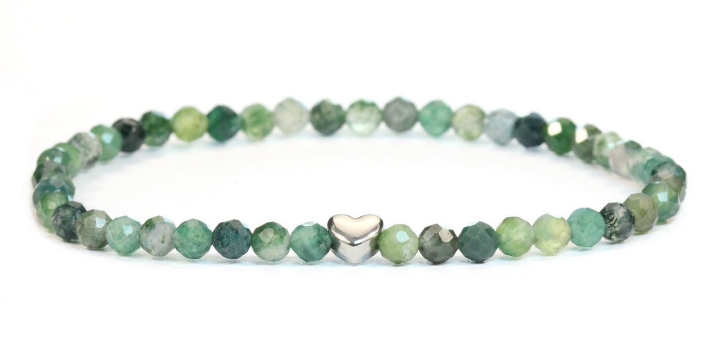 Moosachat Edelstein Armband 4mm facettiert mit Herz