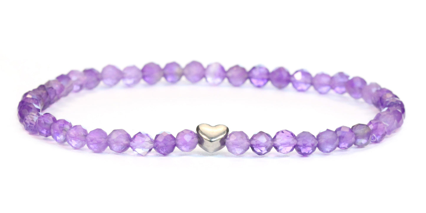 Amethyst Edelstein Armband 4mm mit Herz