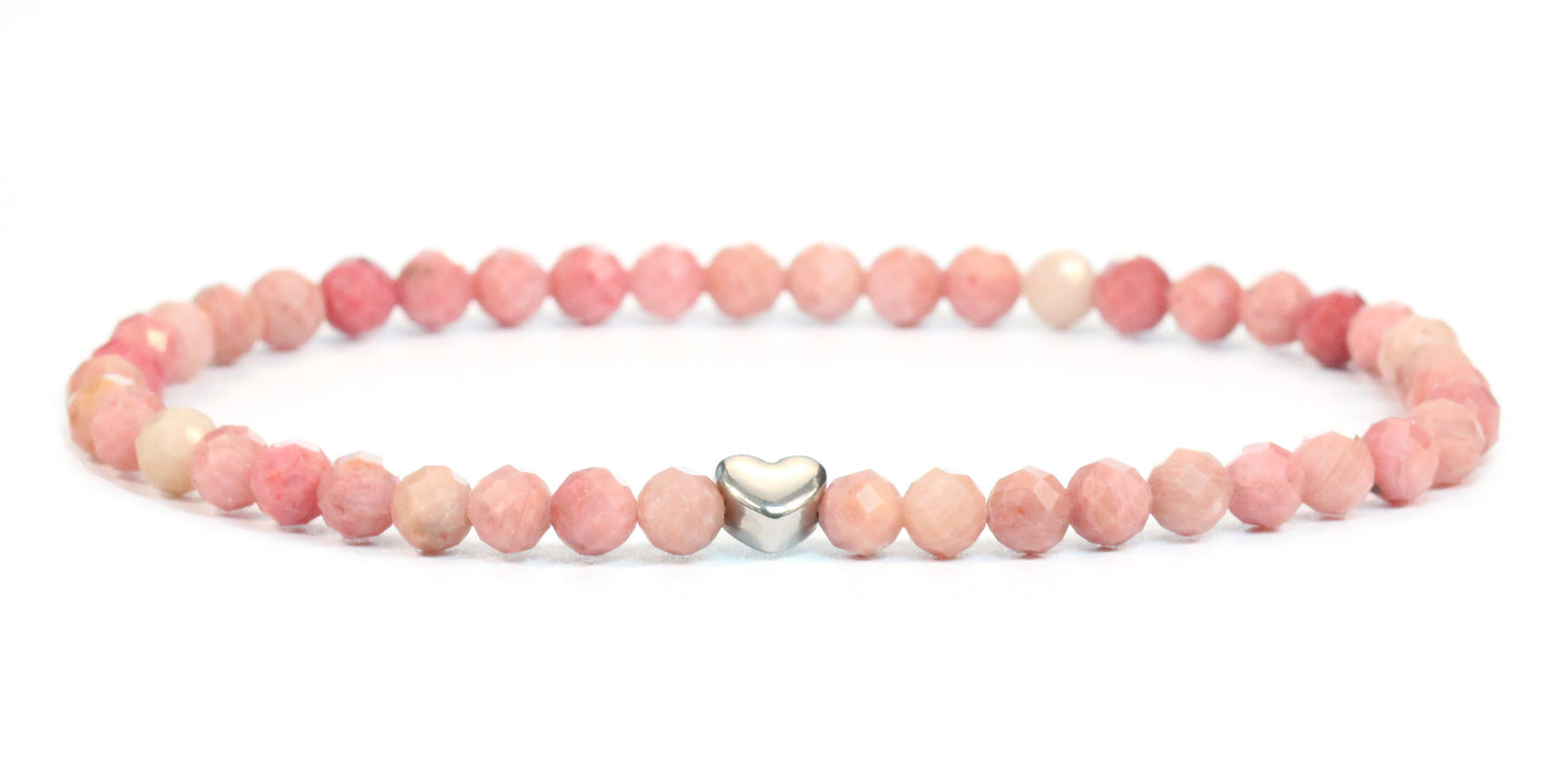 Rhodonit Edelstein Armband 4mm facettiert mit Herz