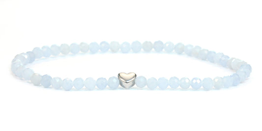 Blauer Angelit Edelstein Armband 4mm facettiert mit Herz