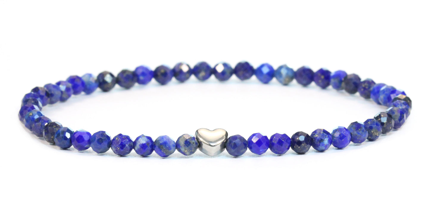 Lapislazuli Edelstein Armband 4mm facettiert mit Herz