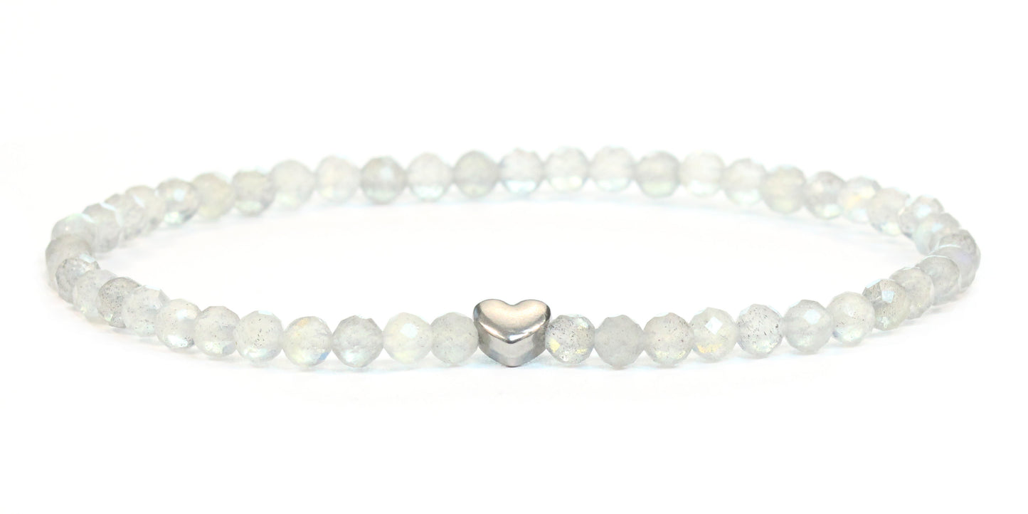 Labradorit Edelstein Armband 4mm facettiert mit Herz