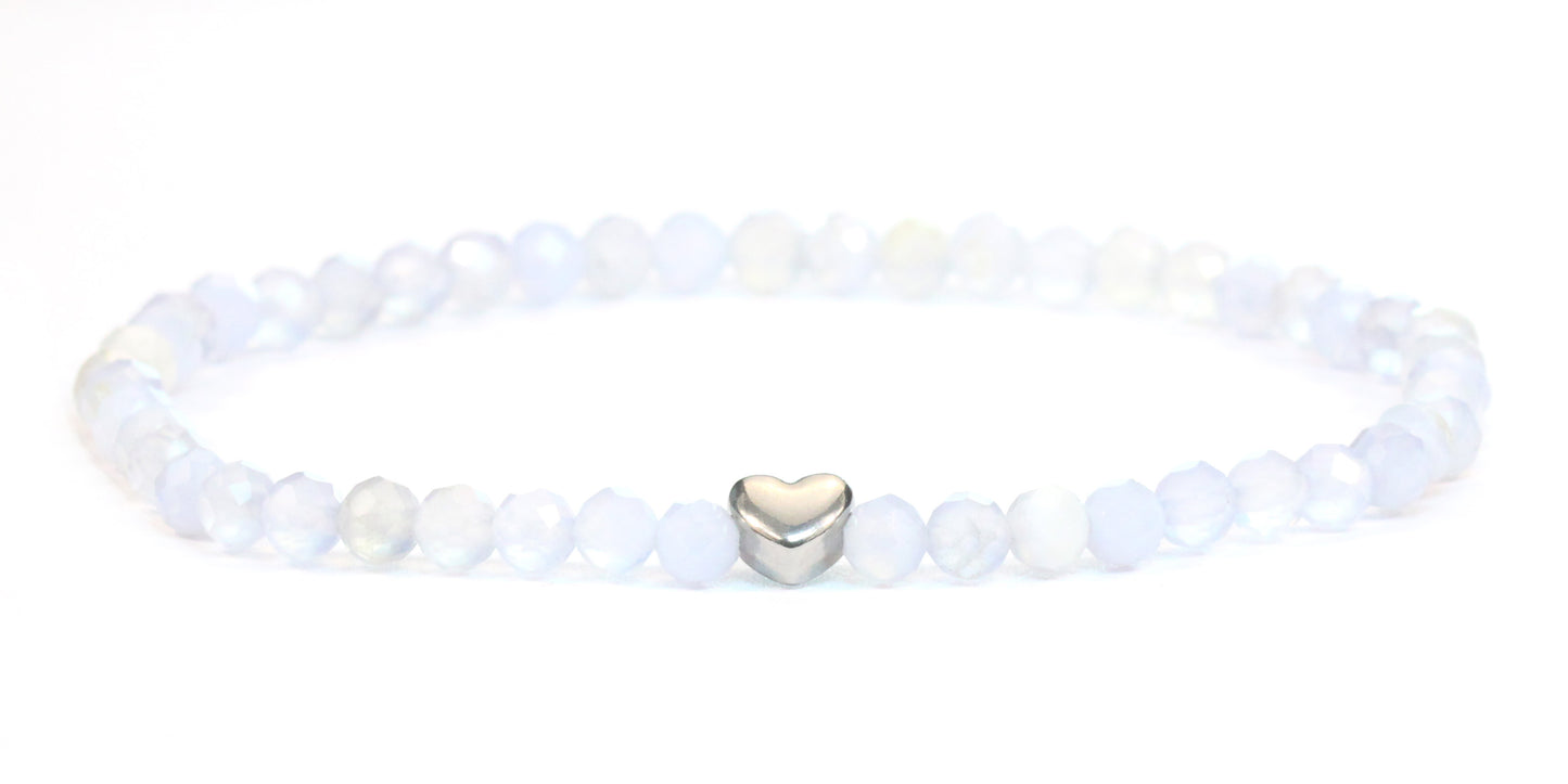 Blauer Spitzenachat Edelstein Armband 4mm facettiert mit Herz