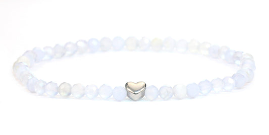 Blauer Spitzenachat Edelstein Armband 4mm facettiert mit Herz