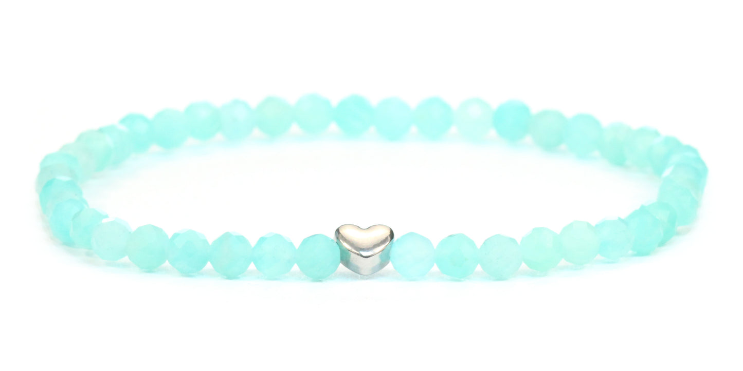 Amazonit Edelstein Armband 4mm facettiert mit Herz