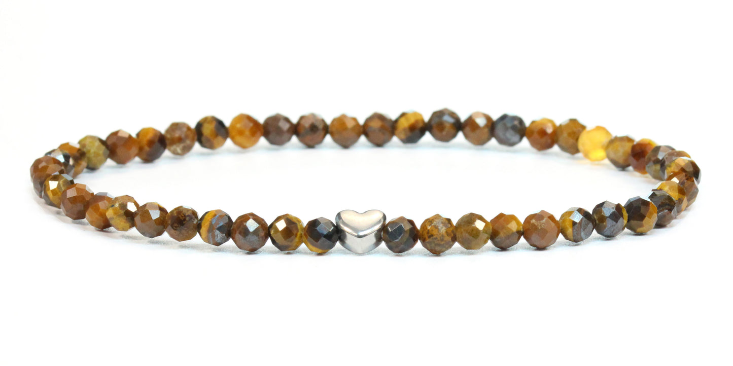 Tigerauge Edelstein Armband 4mm facettiert mit Herz