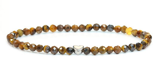 Tigerauge Edelstein Armband 4mm facettiert mit Herz