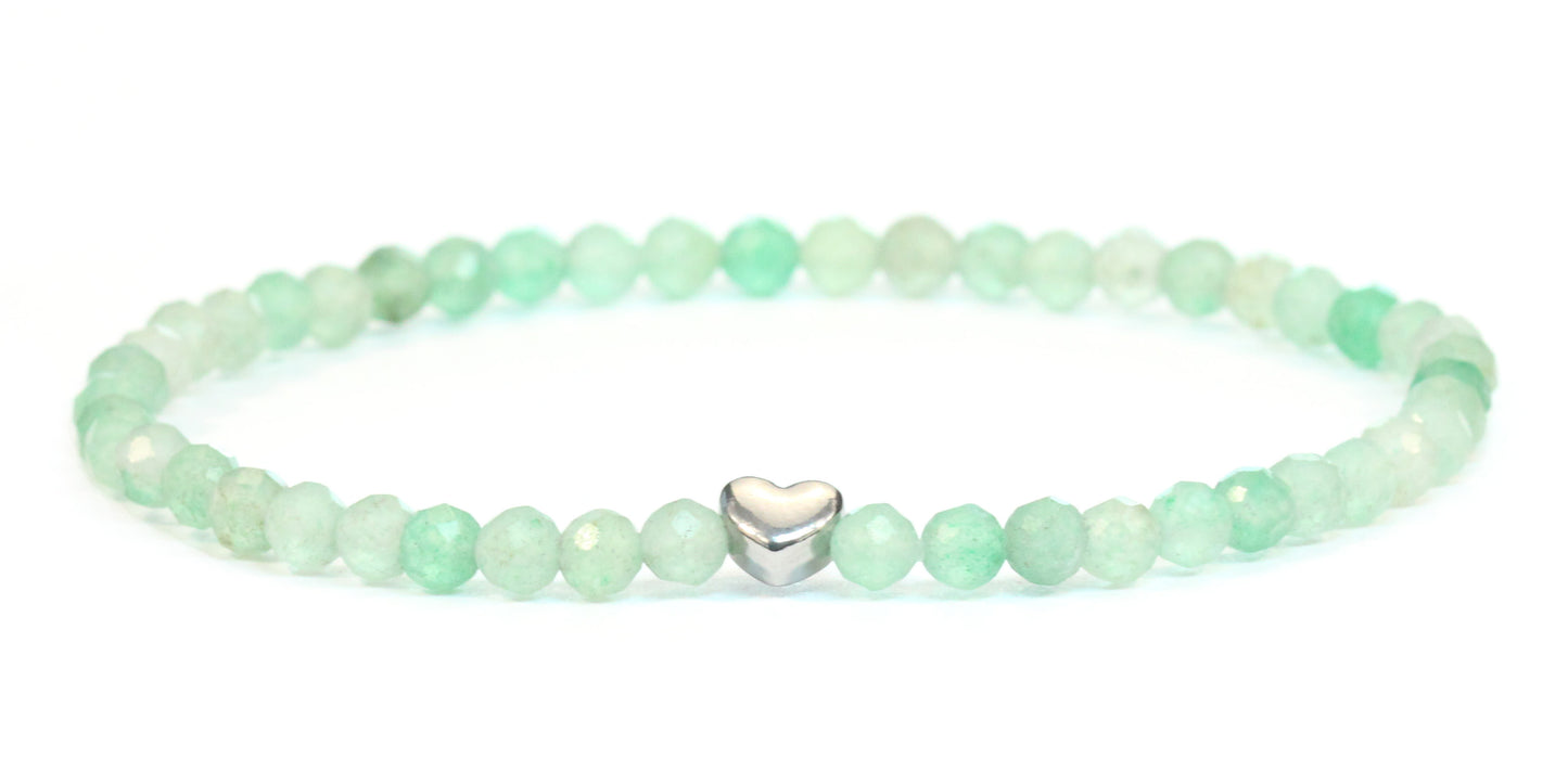 Grüner Aventurin Edelstein Armband 4mm facettiert mit Herz