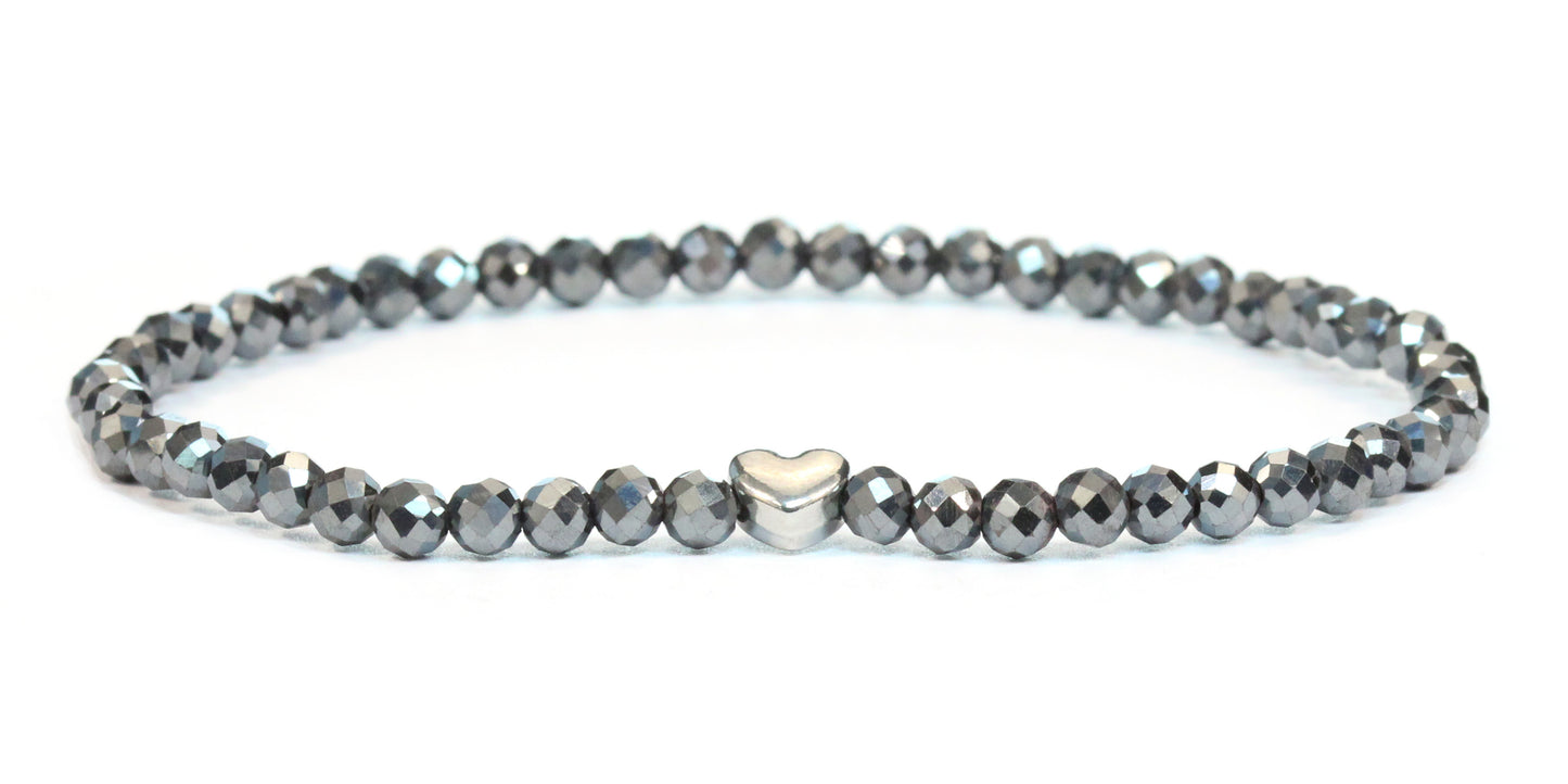 Hämatit Edelstein Armband 4mm facettiert mit Herz