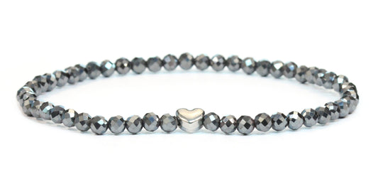 Hämatit Edelstein Armband 4mm facettiert mit Herz