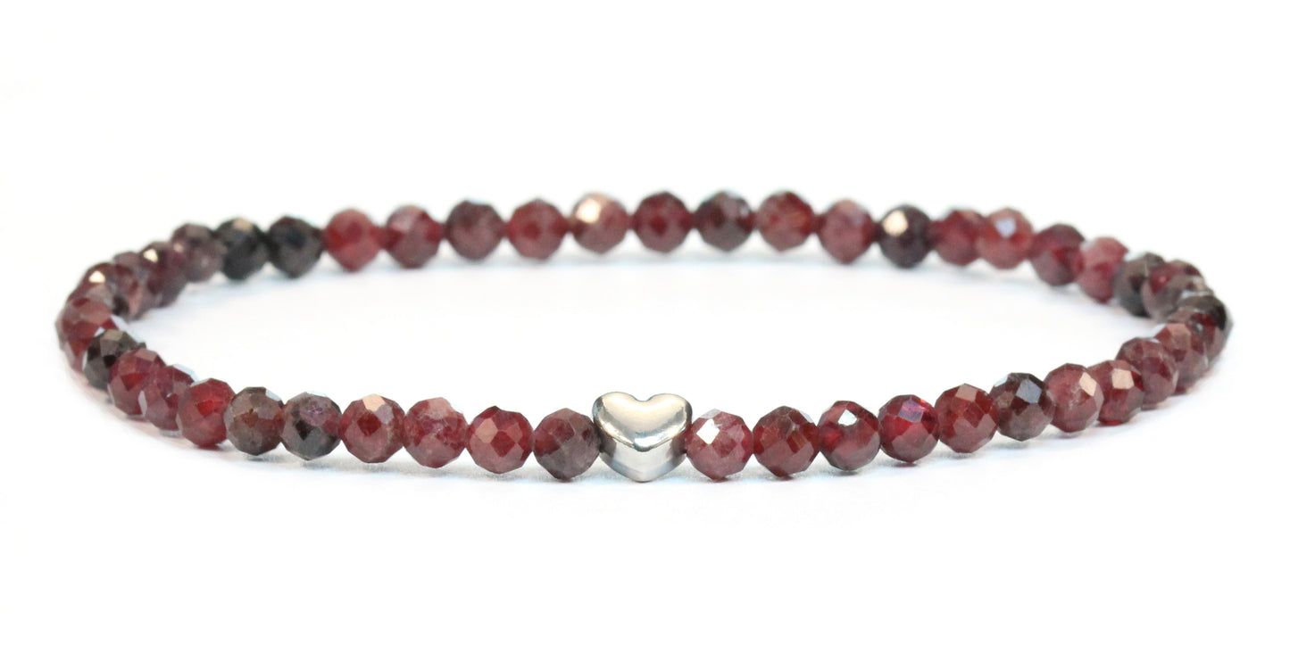 Granat Edelstein Armband 4mm facettiert mit Herz