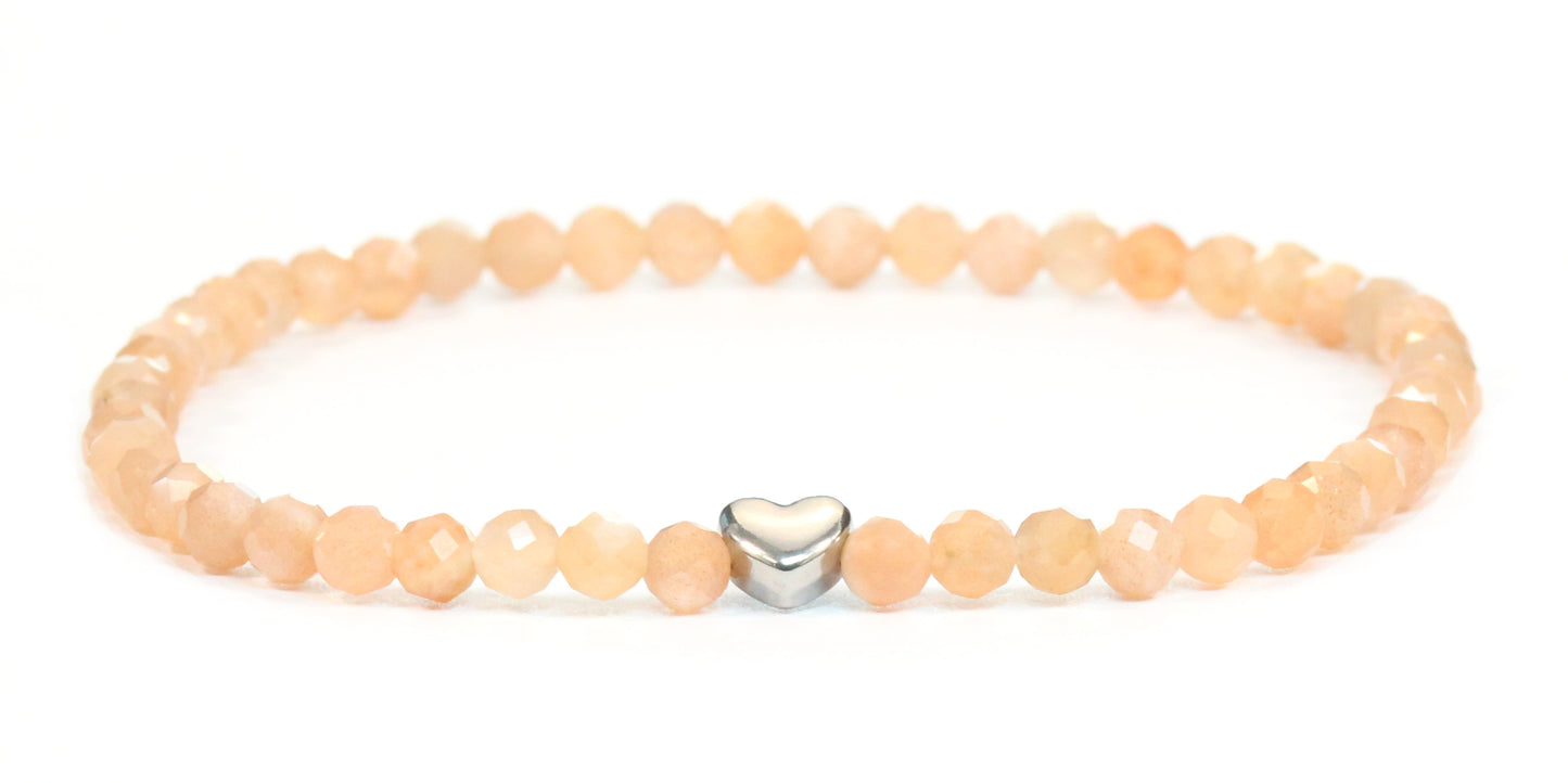 Sonnenstein Edelstein Armband 4mm facettiert mit Herz