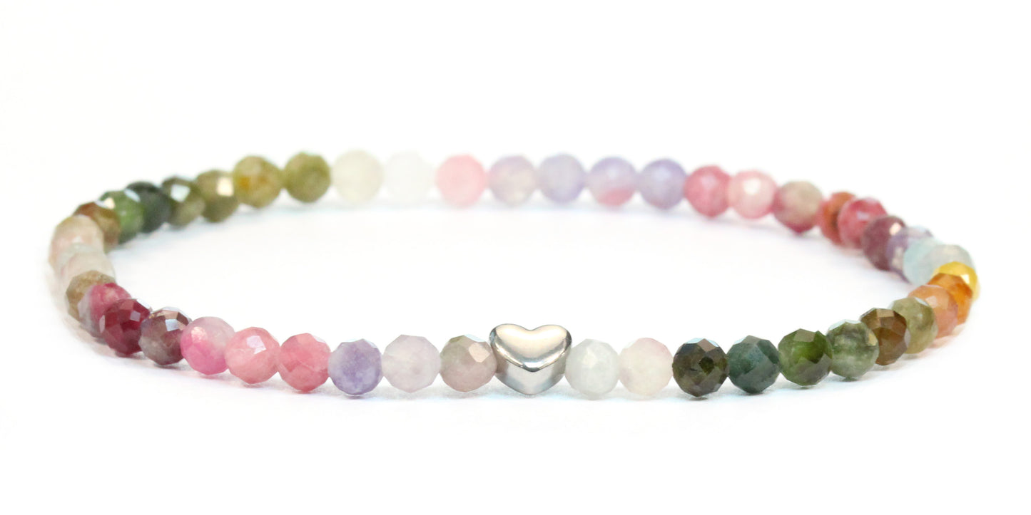 Regenbogenturmalin Edelstein Armband 4mm facettiert mit Herz