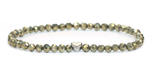 Pyrit Edelstein Armband 4mm facettiert mit Herz