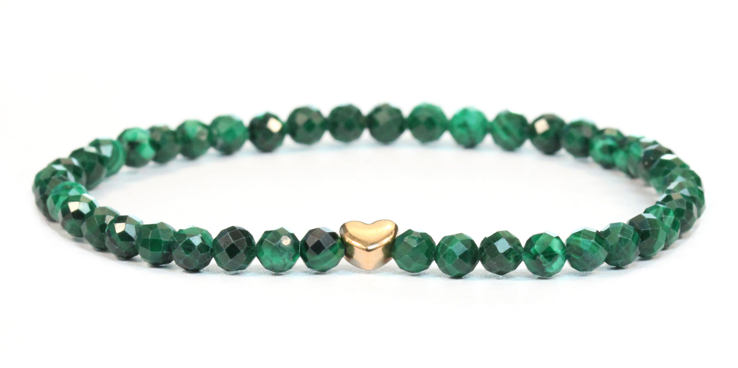 Malachit Edelstein Armband 4mm mit Herz
