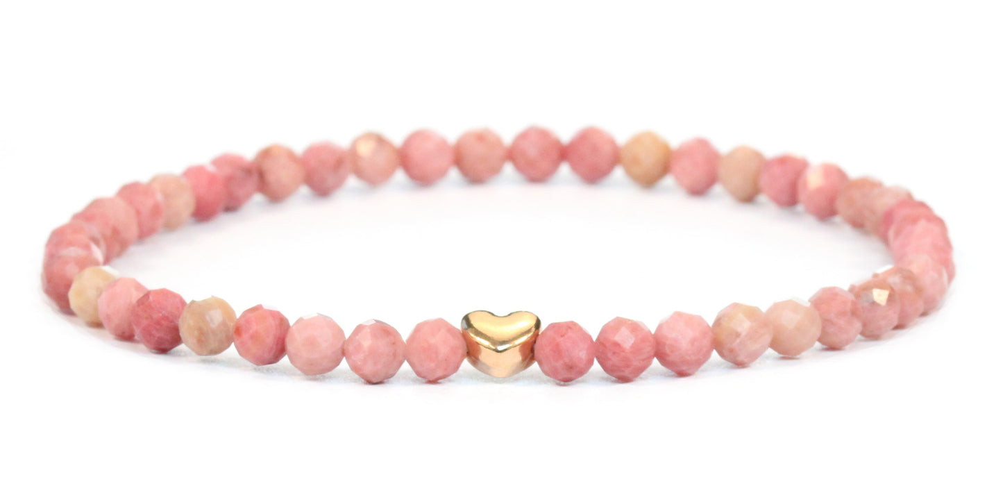 Rhodonit Edelstein Armband 4mm facettiert mit Herz