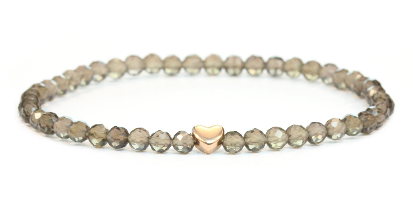 Rauchquarz Edelstein Armband 4mm facettiert mit Herz