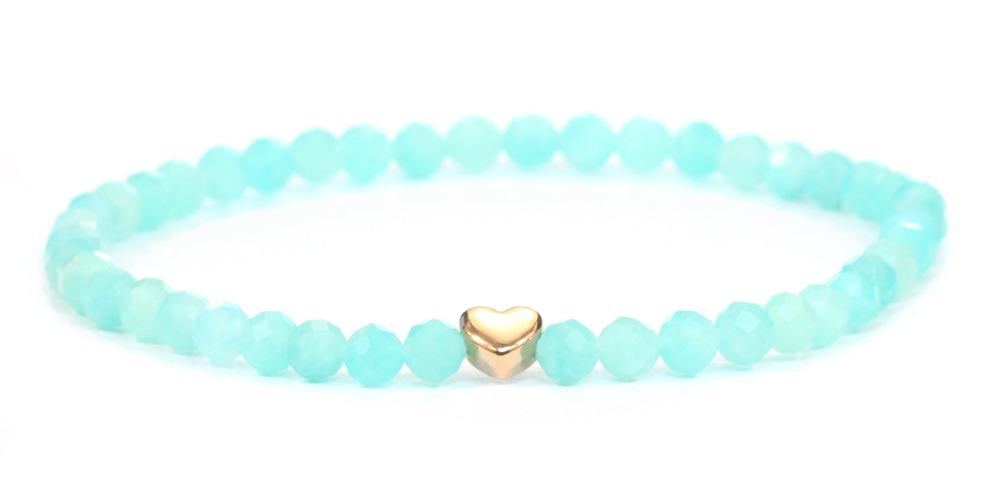 Amazonit Edelstein Armband 4mm facettiert mit Herz