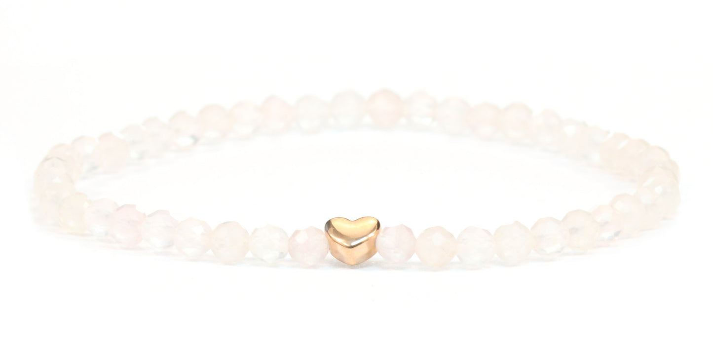 Rosenquarz Edelstein Armband 4mm mit Herz