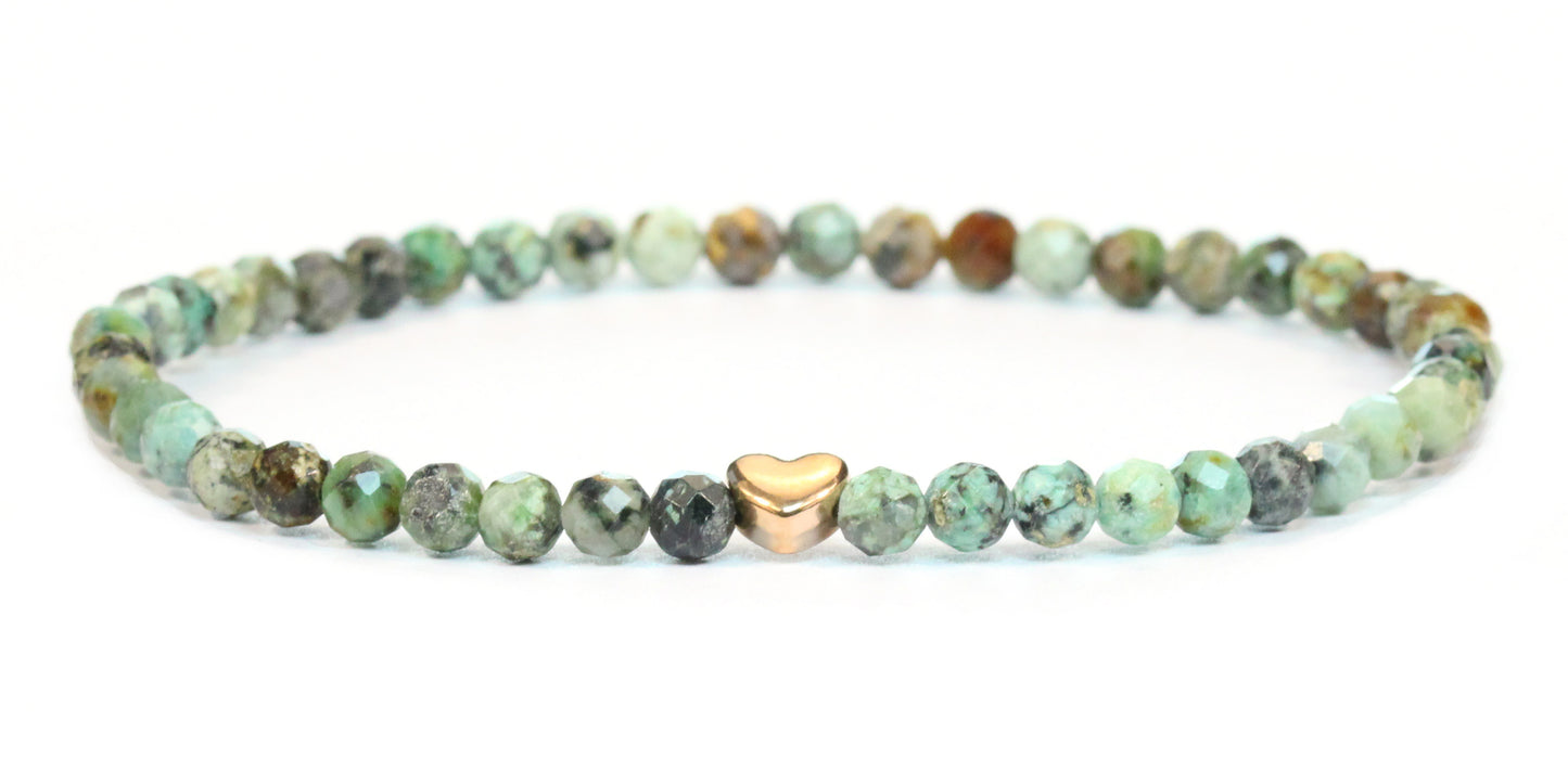 Afrikanischer Türkis Edelstein Armband 4mm mit Herz