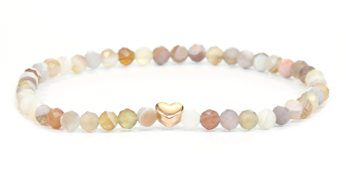 Botswana Achat Edelstein Armband 4mm facettiert mit Herz