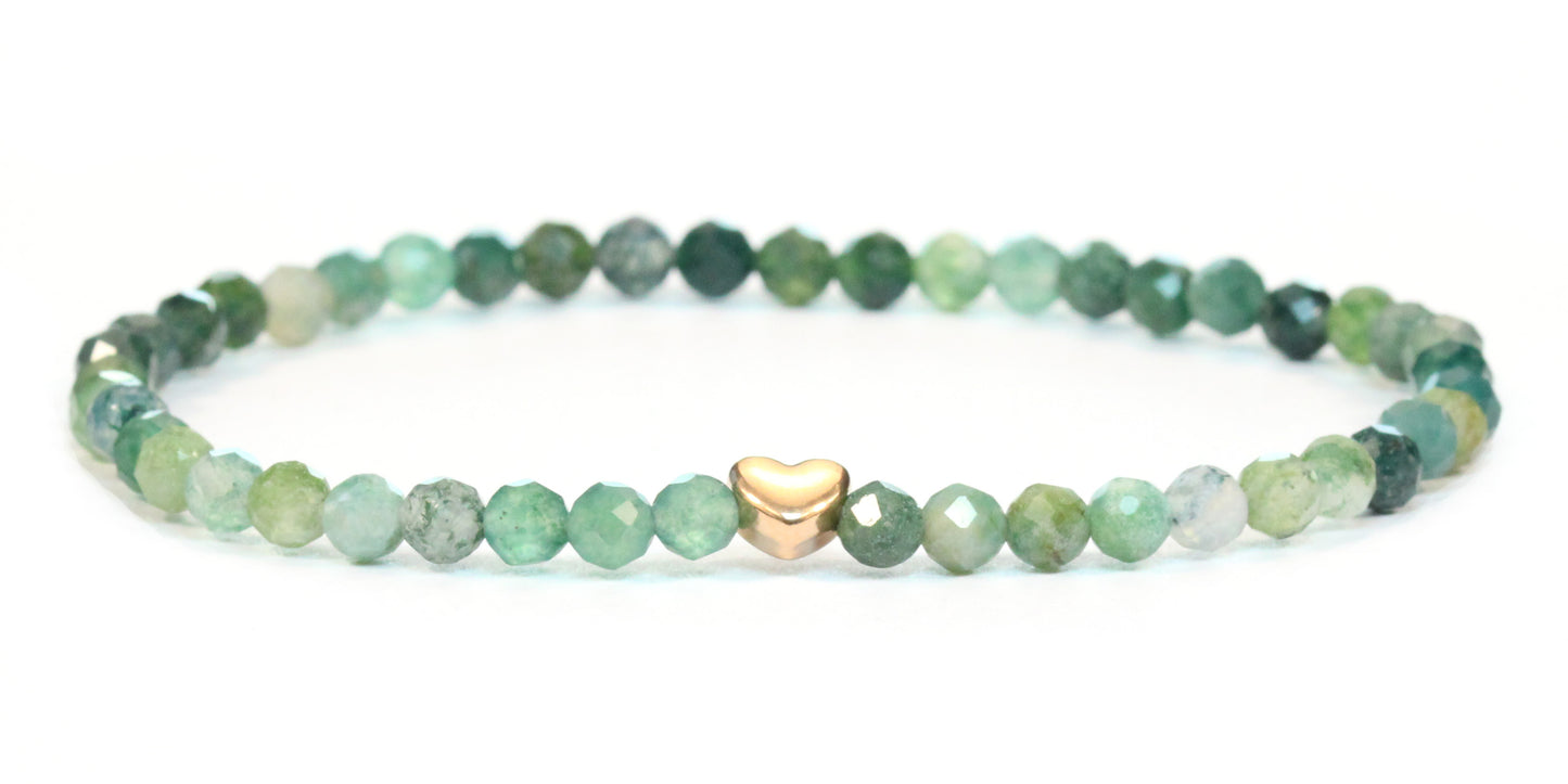 Moosachat Edelstein Armband 4mm facettiert mit Herz