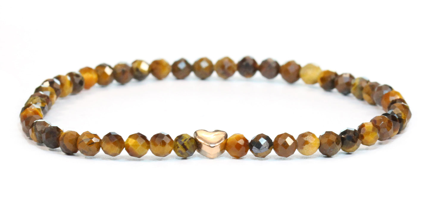 Tigerauge Edelstein Armband 4mm facettiert mit Herz
