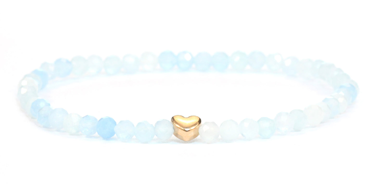 Aquamarin Edelstein Armband 4mm mit Herz