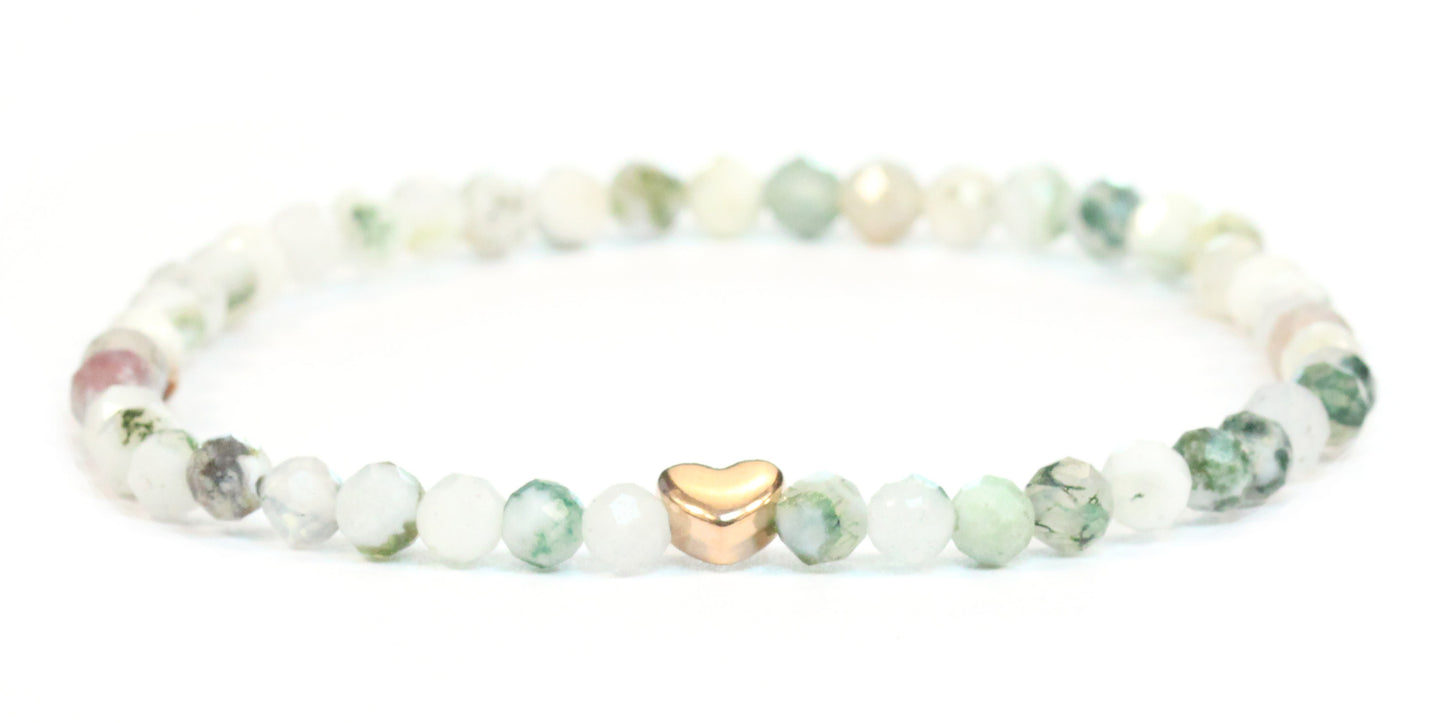 Baumachat Edelstein Armband 4mm facettiert mit Herz