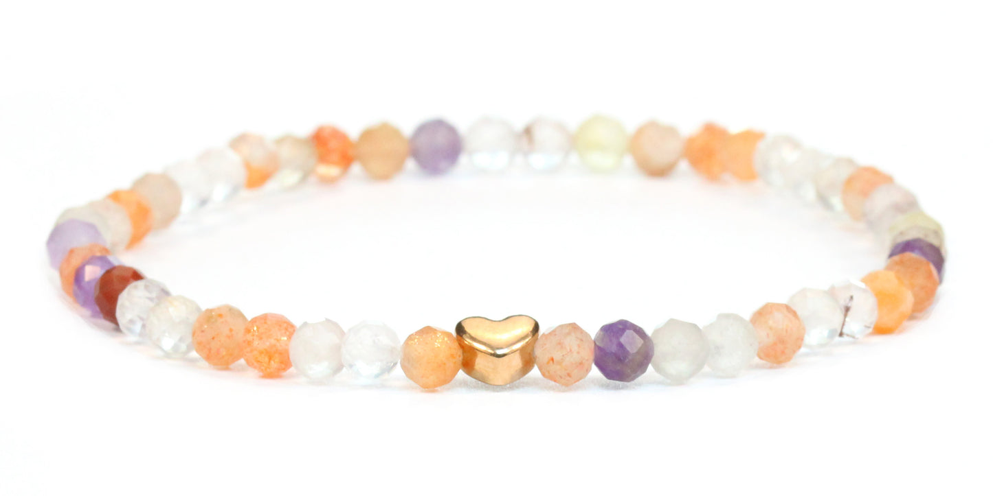 Super Seven Amethyst Edelstein Armband 4mm facettiert mit Herz