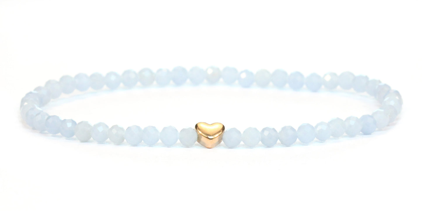 Blauer Angelit Edelstein Armband 4mm facettiert mit Herz