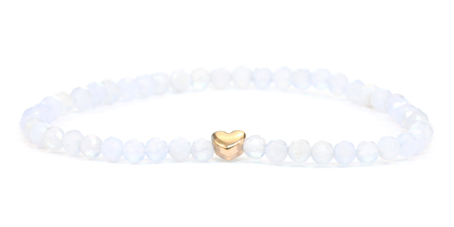 Blauer Spitzenachat Edelstein Armband 4mm facettiert mit Herz