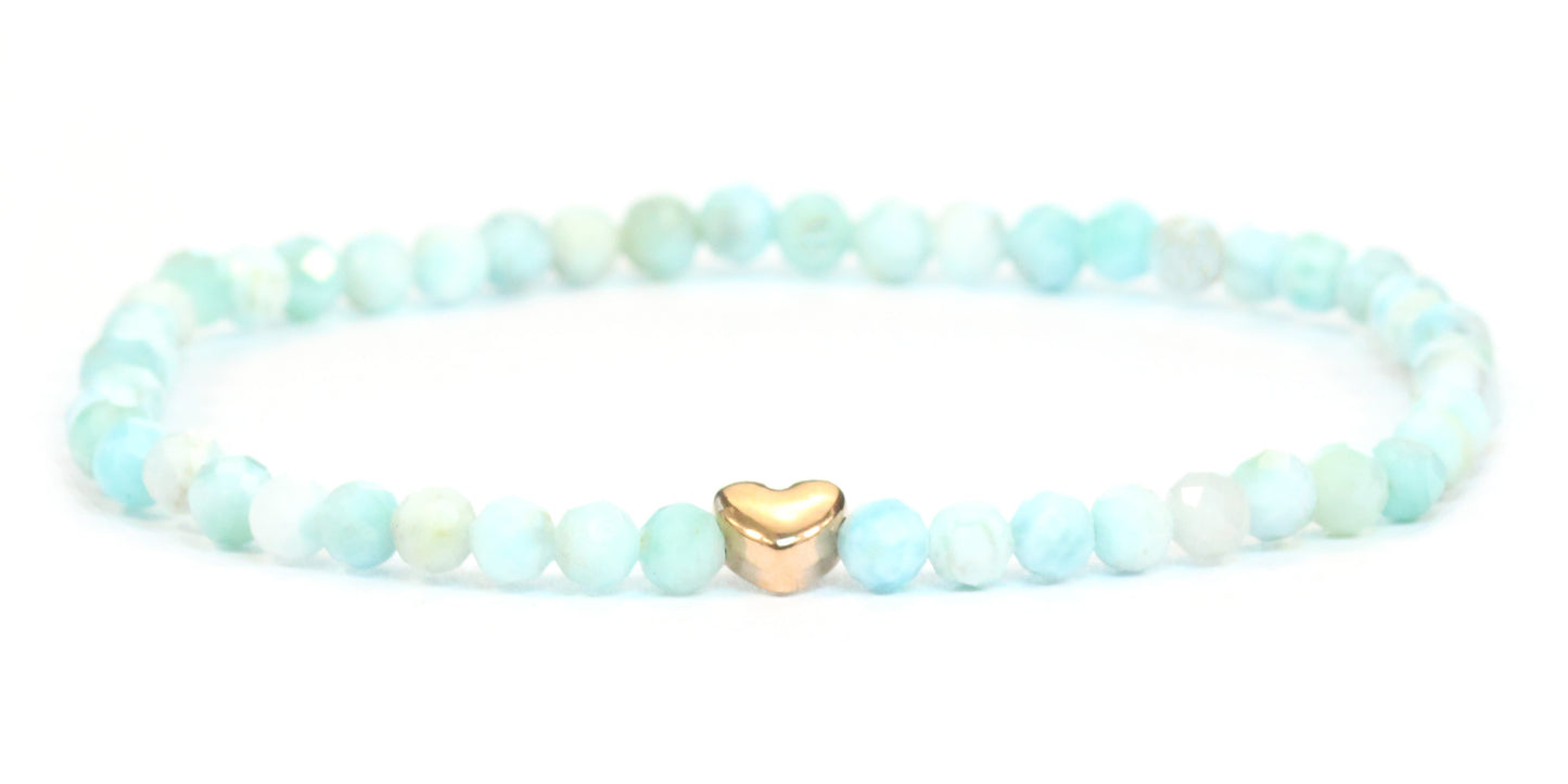 Larimar Edelstein Armband 4mm facettiert mit Herz