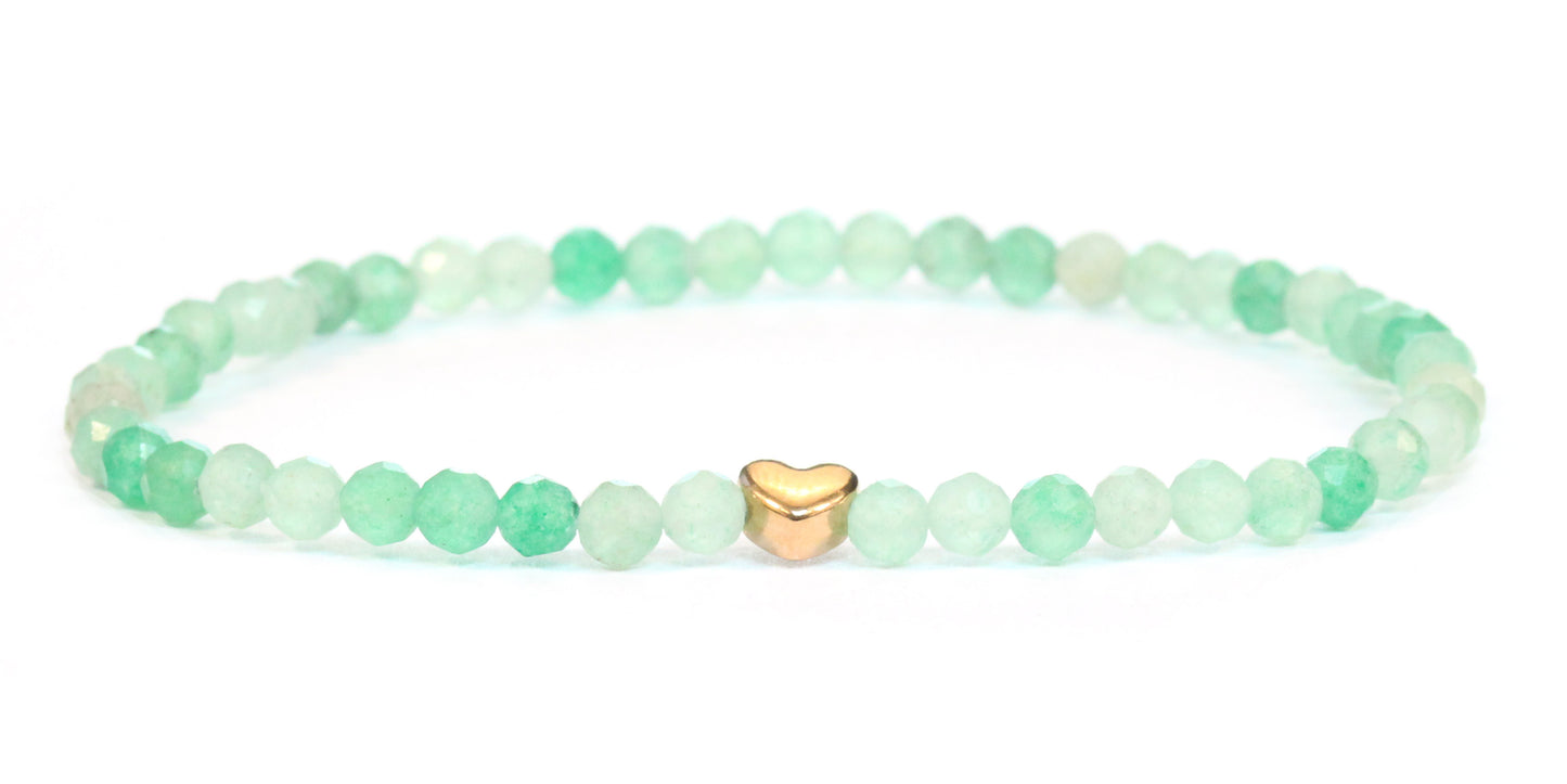 Grüner Aventurin Edelstein Armband 4mm facettiert mit Herz