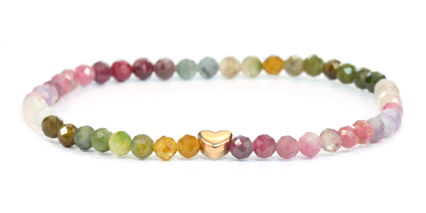 Regenbogenturmalin Edelstein Armband 4mm facettiert mit Herz